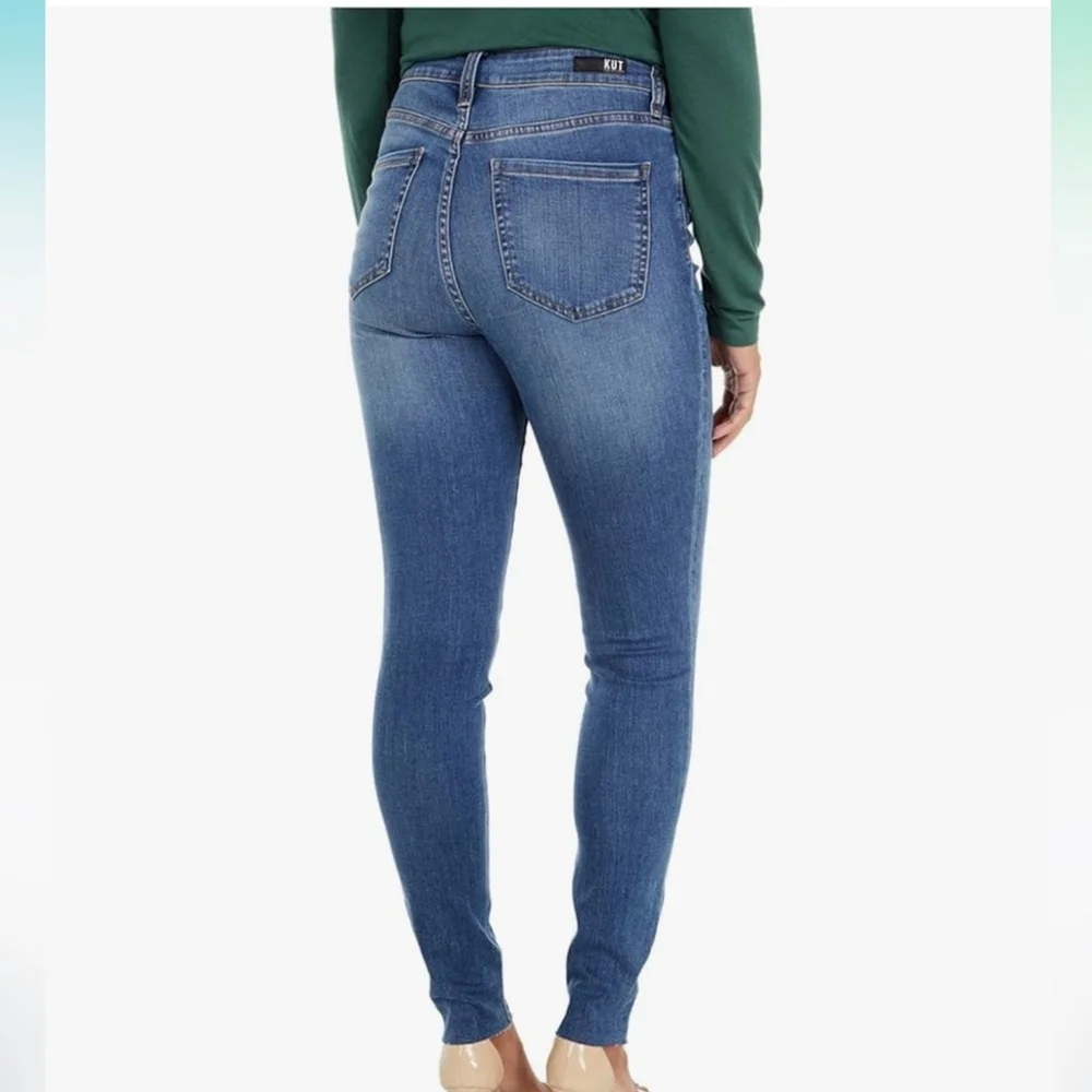 Kut from the Kloth High Rise Frayed-Hem Blue Denim Skinny Jeans Size 12